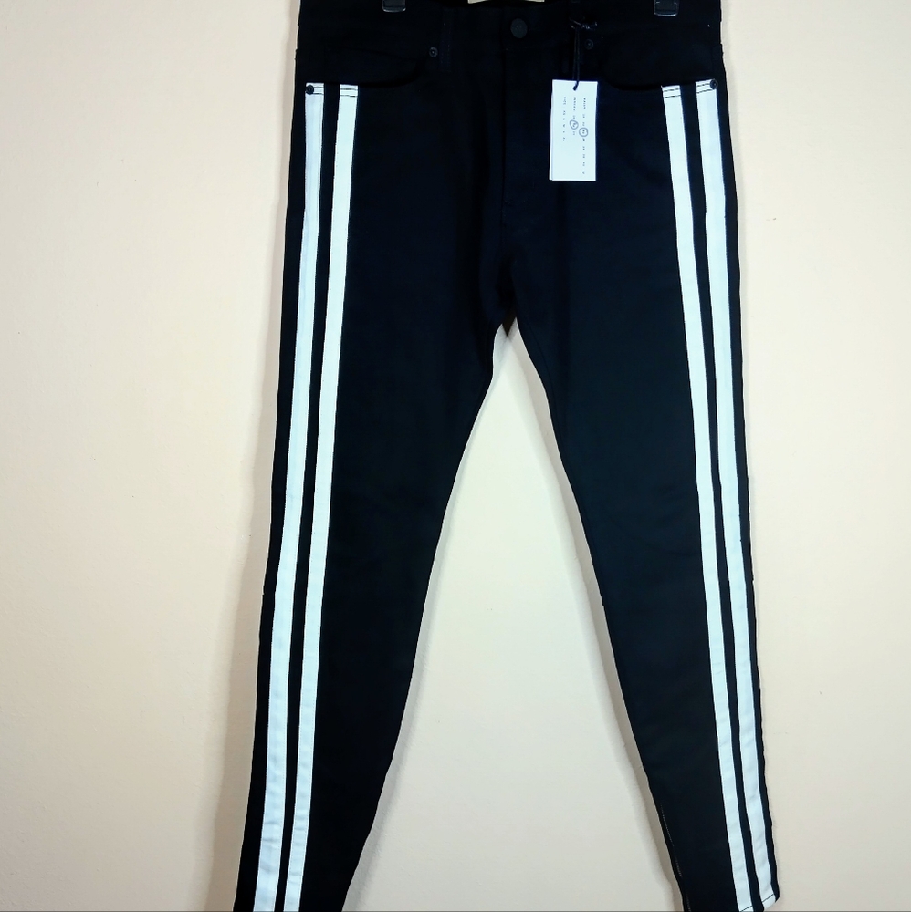 Golden Denim The Union size 32 Mens Pants.Slim tapered. Black white  side stripe